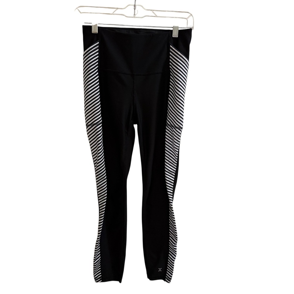 Xersion Black White Stripe Ankle Leggings Quick Dry Activewear Size‎ S